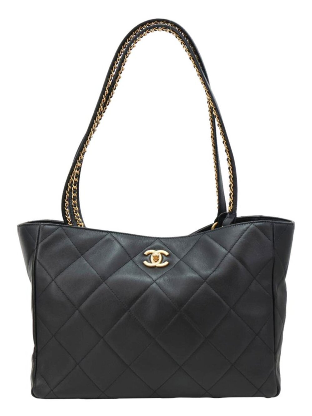 Chanel  Book Pocket Quilted Calfskin Shopping Tote Bag Black